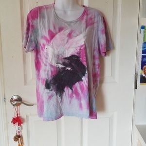 Tie dye shirt with raven and dove